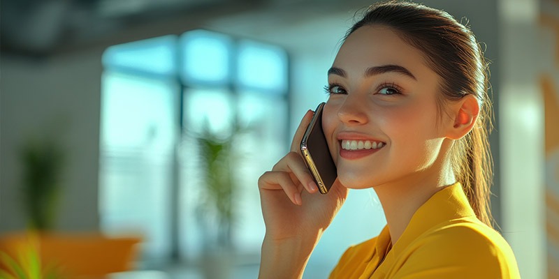 The woman places the call